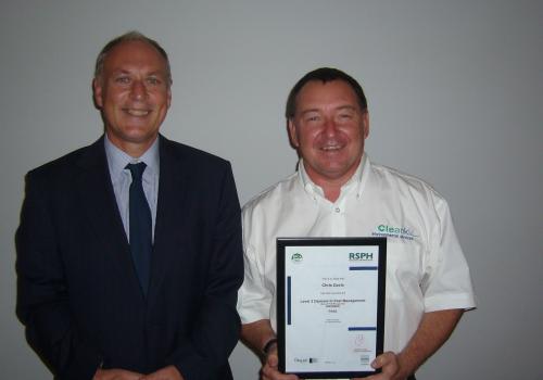 Chris Davis being awarded RSPH Level 3 Diploma in Pest Management